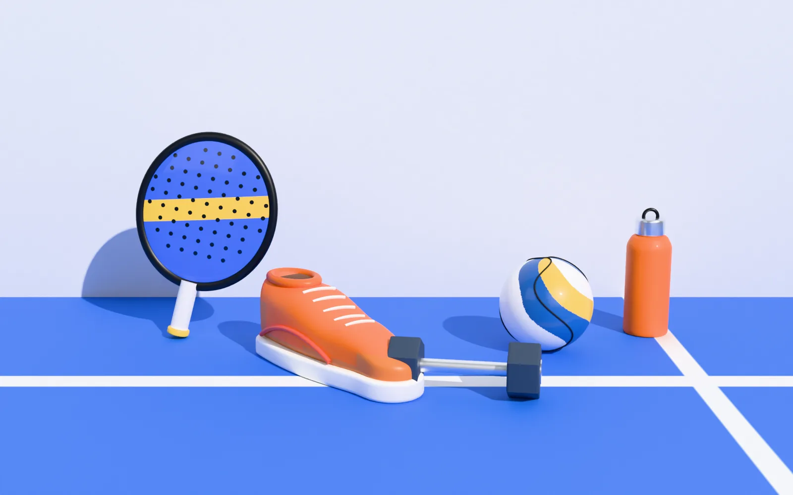 Training gear on a blue court